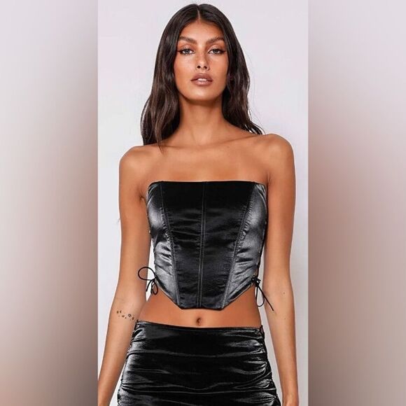 Tiger Mist Amity Lace Up Cut Out Pants and Corset Top Set XS / S Black Shimmer - Picture 5 of 10
